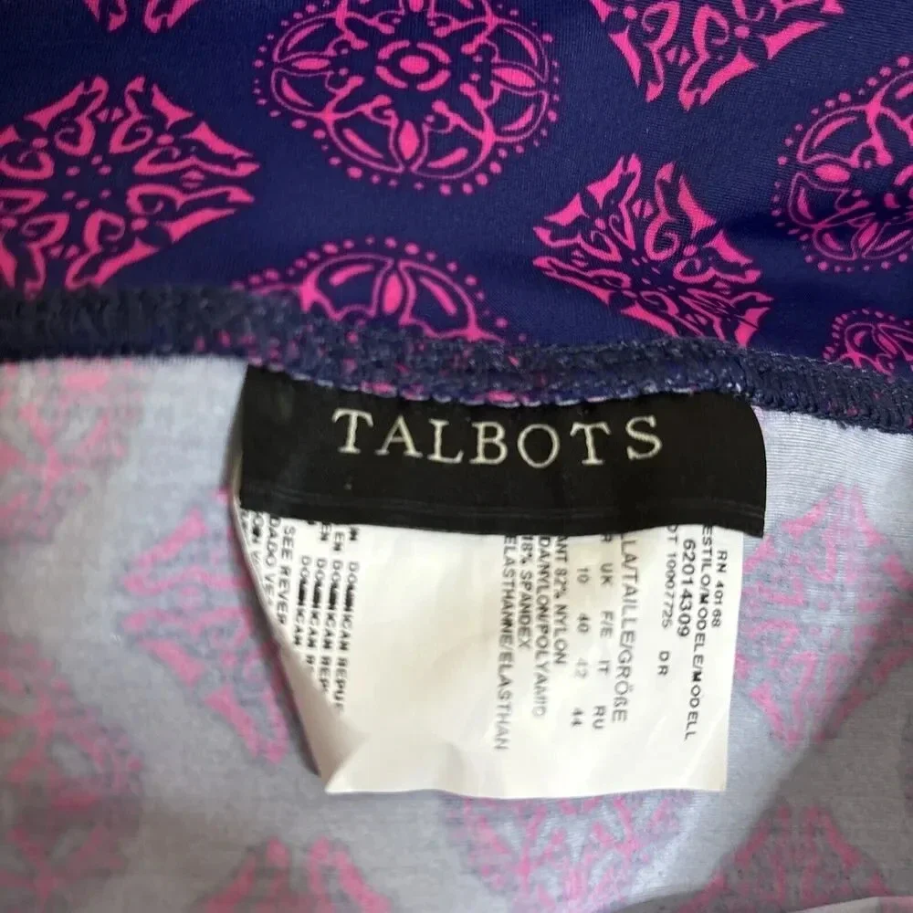 Talbots Miraclesuit High Rise Fold Over Bikini Bottom Estilo Blue Magenta Size 8